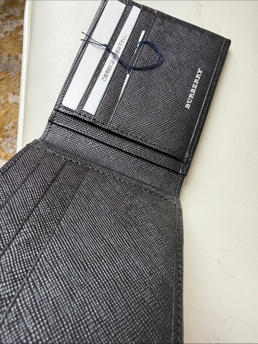 Burberry Black Textured Leather Bi-Fold Card Holder wallet men